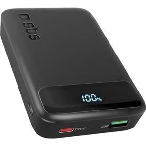 SBS Compact PowerBank, 10000mAh, 20W Power Delivery (PD 3.0 PPS), AFC, Power Bank con Ricarica Rapida, Display LCD, USB-C, USB-A, Caricabatterie Portatile da Viaggio, Design Compatto, Nero