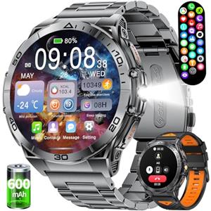 LIGE Smartwatch Uomo, 1.6'' HD AMOLED con Chiamata Bluetooth, 600mAh Batteria, Militare Torcia LED, 100+ Modalità Sportive Orologio Fitness,Sonno/Cardiofrequenzimetro,IP68 Orologio Sportivo per Android iOS