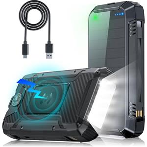 VOGHERB 49800mAh solare Power Bank con 2 Cavi: PD30W Wireless Caricabatterie solare Portatile Power Bank USB C Ricarica Rapida 3 Uscite | 2 Ingressi, Batteria Esterna con Indicatore LED | Torcia