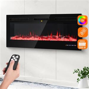 BAKAJI Camino Elettrico da Parete Incasso a Muro, Elettrocamino 3D con 12 modalità di colore LED Effetto Fiamma, Silenzioso Design Moderno, Stufa a Parete 52" Effetto Fuoco Naturale (Livigno 132 cm)