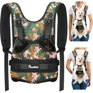 Pawaboo Zaino Frontale per Cani, Trasportino per Cani con Zampe Fuori, Pettorina Regolabile Facile da Indossare per Canis di Taglia Piccola e Media, Mani Libere per Viaggi, Escursioni, L, Camo
