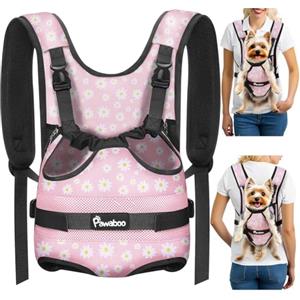 Pawaboo Zaino Frontale per Cani, Trasportino per Cani con Zampe Fuori, Pettorina Regolabile Facile da Indossare per Canis di Taglia Piccola e Media, Mani Libere per Viaggi, S, Margherita Rosa
