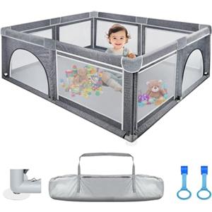 Kuro-sagol Box Bambini 127x127cm Recinto Bambini con 2 Anelli di Trascinamento e Borsa da Trasporto, Recinto Neonato con Rete Traspirante in Tessuto Oxford Resistente, Centro Attività Sicuro, Grigio scuro