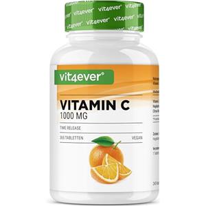 Vit4ever Vitamina C 1000mg - 365 compresse in un anno di fornitura - Effetto Rilasciato nel Tempo - Vitamina C + Estratto di Rosa Canina + Bioflavonoidi di Agrumi - Vegan