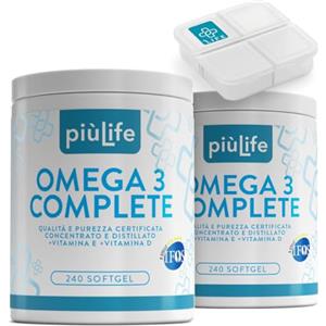 +LIFE Omega 3 IFOS 5 Stelle Certificato Con Vitamina D3 2000 UI PiùLife, 480 Softgel 2000mg EPA, 1000mg DHA Dose, Olio di Pesce Omega 3 Capsule Fish Oil, Trigliceridi, Cuore, Vista, Ossa, Cervello
