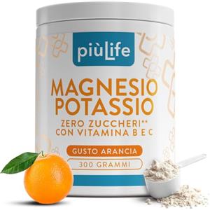 +LIFE Magnesio E Potassio Senza Zucchero 600g Arancia PiùLife Con Vitamina B12, B6, B1, Acido Folico, Vit C, Energia Integratori Stanchezza, Sali Minerali, Muscoli, Sistema Nervoso, Magnesio In Polvere