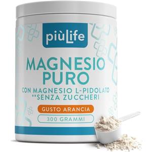 +LIFE Magnesio In Polvere PiùLife, 430 mg Puro per Dose - Carbonato & Pidolato - Senza Zuccheri, Gusto Arancia - Integratore Magnesio Completo 300 g - Per il Normale Benessere Muscolare ed Energetico