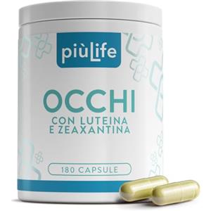 +LIFE Luteina e Zeaxantina Integratore Occhi 180 Capsule PiùLife, 2 Al Giorno, Con Vite Rossa E Mirtillo, Acido Ialuronico, B2, Vitamina A, E, Zinco, Antiossidanti - Vitamine per la vista e occhi stanchi