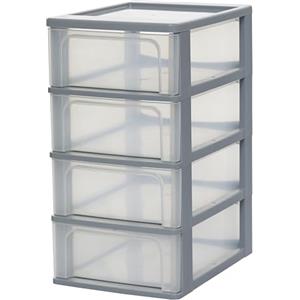 Iris Ohyama Cassettiera in Plastica, Portaoggetti, 4 Cassetti Medi, Grigio, Apertura Facile, Formato A4, A5 e A6, Organizzatore, Per Ufficio, Scuola, Cartoleria, Senza BPA, Contenitore, OCH-2004