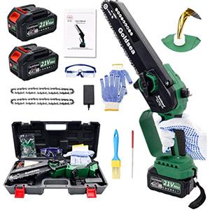 Goldsea Mini Motosega a Batteria, 8 Pollici Motosega a Batteria per Potatura con 8000mAh Batterie, Goldsea Sega a Batteria per Potatura con Motori Brushless per il Giardinaggio Potatura Albero Taglio del