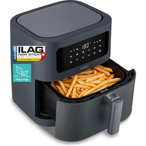 MEDION E40 XL friggitrice ad aria calda (5,2 L, airfryer, 2 150 W, 9 programmi automatici, funzione forno, frittura senza olio, pannello touch, display LED), grigio opaco