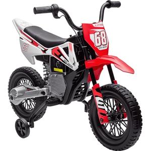AIYAPLAY 12V Moto Elettrica per Bambini 3-6 Anni con 2 Motori e Acceleratore Manuale, Mini Moto Cross per Bambini con Sospensione, Ruote Rimovibile, Indicatore di Carica, Suoni, 2.4-5km/h, Rosso