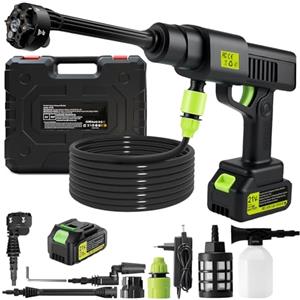 Olubfdh Idropulitrice a Batteria,21V Idropulitrice Elettrica Portatile con Ugello 6 in 1,Tubo da 5m,Serbatoio in Schiuma e Valigetta,Pulitore ad Alta Pressione per Auto,Giardino,Terrazza,Prato e Irrigazione