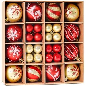 Yukiyi Palline per albero di Natale, 42 pezzi, rosse e dorate, decorazioni per albero di Natale, palline natalizie infrangibili, decorazioni per albero di Natale, decorazioni per festività invernali, per