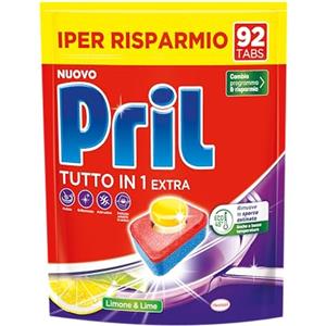 Pril Tutto in 1 Limone & Lime, Detersivo Lavastoviglie in Tabs per Piatti Sempre Puliti, Confezione risparmio da 92 tabs