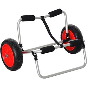 HOMCOM Carrellino da Spiaggia Pieghevole per Kayak e Canoa con Paraurti e Doppio Cavalletto, Carrello Spiaggia in Alluminio e NBR, 70x40x42 cm, Multicolore