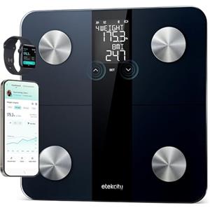 Etekcity Bilancia personale Etekcity con tecnologia AC, 180 kg / 0,05 kg, bilancia Bluetooth con app, bilancia con grasso corporeo e massa muscolare, BMI, bilancia digitale da bagno con display XL