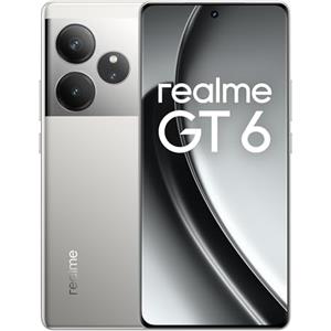 Realme GT6 Smartphone 5G 12+256GB, Processore Snapdragon 8s Gen3, Display Ultra Luminoso 120Hz 6.78 '' 6000nit, Fotocamera 50MP Sony LYT-808, Batteria 5500mAh, NFC, Dual SIM, Argento(Senza Adattatore)
