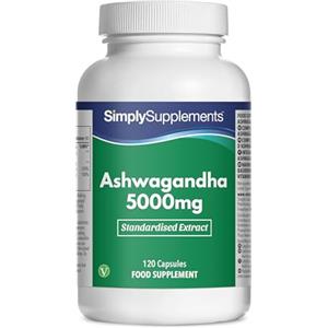 Simply Supplements Ashwagandha 5000mg - 120 capsule - Adatto per vegani - 70mg witanolidi - 2 mesi di trattamento - SimplySupplements