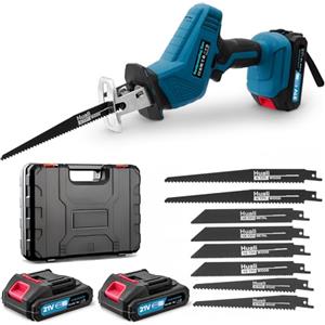 Sararoom Sega A Gattuccio a Batteria, 21V Seghe Alternative Senza Fili con 2 batterie, 0-4000 RPM Velocità Variabile 8 Lame, Seg???? Senza Utensili, Seghetto Elettrico per Legno,Metallo,PVC,Blu