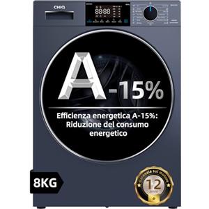 CHiQ CW8728X Lavatrice a carico frontale 8 kg, Grigio, Classe energetica A-15%, Pure Flat Design a risparmio di spazio, Tamburo extra-largo 530 mm, 1400 RPM, Lavaggio a vapore, One-Touch Smart Wash