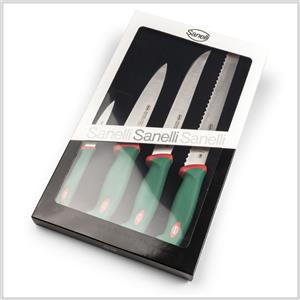 COLTELLERIE SANELLI Set Professionale 4 Coltelli: Arrosto, Pane, Cucina e Spelucchino con Manico Antiscivolo