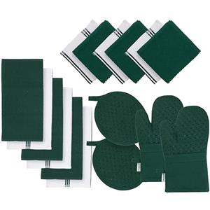 LANE LINEN Set di strofinacci e panni da cucina - Set da 16 pezzi di asciugamani da cucina, guanti da cucina resistenti al calore fino a 500 gradi e prese per pentole, asciugamani da cucina 100%