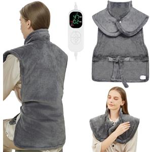 Uplayteck Termoforo Elettrico, 6 Timer e 8 Livelli di Riscaldamento, 94X61cm Riscaldante per Schiena Spalle, Collo con Rimozione degli Acari e Modalità Sleep, Spegnimento Automatico, Riscalda il corpo