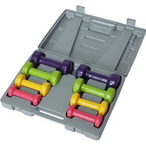 BAKAJI Set 8 Manubri da Palestra con Valigetta (2x0.5kg + 2x1kg + 2x1.5kg + 2x2kg), Pesi Fitness Rivestimento in Gommapiuma, Ergonomico, Antiruggine, Antiscivolo, Riabilitazione Fisica, Allenamento