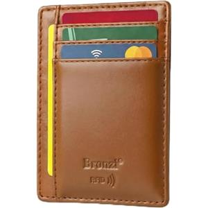 Bronzi Portafoglio Uomo Piccolo Sottile Slim Elegante - Blocco RFID - Marrone Pelle Alta Qualità - Mini Porta Tessere, Documenti, Carte Di Credito