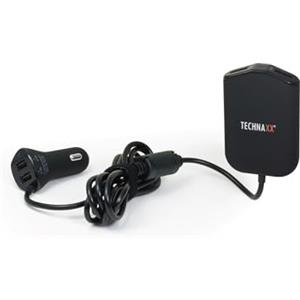 Technaxx Caricabatterie da auto per famiglia Technaxx con 4 porte USB - Smart IC, clip per sedile posteriore, CC 12-24 V, protezione da sovracorrente - Adattatore per accendisigari per autovettura TE14