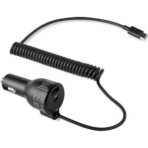 Amazon Basics Caricabatterie da auto a ricarica rapida Amazon Basics, 1 USB-C + 1 USB-A + 1 cavo a spirale integrato, 60 W, nero