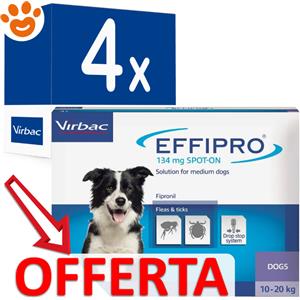VIRBAC Effipro Spot-On Antiparassitario per Cani 10-20 kg - 4 Pipette da 1,34 ml con Fipronil