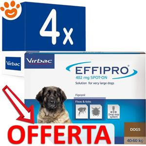Virbac Effipro Spot-On Antiparassitario per Cani 40-60 kg - 4 Pipette da 4,02 ml