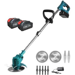 A.M.C. Decespugliatore Elettrico a Batteria, Tagliabordi tagliaerba a Batteria con 2 Batterie, 3 Tipi lame, Altezza e Angolazione regolabili, Per Il Taglio Di Giardini, Prati E Terreni