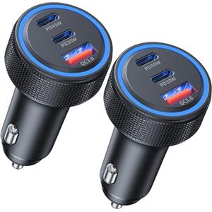 TOONKE 3 Porte Accendisigari USB(2 Pack),93W Total Presa Caricatore Auto Accendisigari PD&QC3.0, Ricarica Rapida per iPhone iPad Samsung Huawei Xiaomi Tavolettaetc