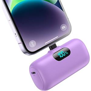 Feob Power Bank 5000mAh per iPhone, [Upgraded] Ultra Compatta Caricabatterie Portatile, PD 15W 3.0A Ricarica Rapida Batteria Esterna Mini Powerbank con LED Display per iPhone 14/14 Pro/13/12/11/XR/8-Viola
