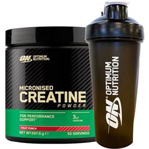 Optimum Nutrition Micronised Creatine Creatina Monoidrato Gusto Punch alla Frutta 247,5g 55 Porzioni in Polvere Migliora la Performance Dona Energia al Corpo per Allenamenti Intensi + SHAKER