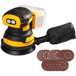 SWTHM Smerigliatrice orbitale, smerigliatrice rotonda a batteria compatibile con batterie DEWALT da 18 V motore brushless, 11000 giri/min, con sacchetto per la polvere, aspirazione e 20 fogli abrasivi