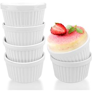 Comzantor Pirofila da Forno, 6 Pirottini Stampi per Ceramica, Mini Cocotte per Friggitrice ad Aria, Stampo Muffin, Cocotte per Budino, Soufflé, Gelati, per Forno ad Aria, Microonde, Bianco