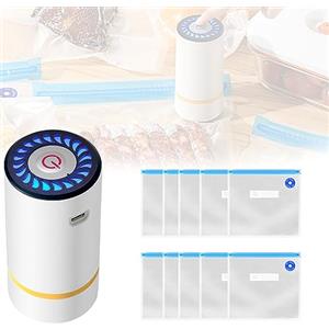 Nizirioo Sigillatrice Sottovuoto Portatile Con 10 Sacchetti Riutilizzabili - Mini Macchina Sottovuoto (Bianco)