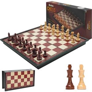 Sudnsadaks Scacchiera, 24 × 24 Cm Portatili Pieghevole Scacchiere, Scacchi Magnetici Venature del Legno in Plastica, Dama Gioco Tavola Professionale Magnetica, Chess Board per Bambini Viaggio Pedine