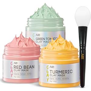 ANAI RUI ANAiRUi Set Maschere Argilla Viso con Pomodoro Verde, Curcuma e Fagioli Rossi - Detox Profondo, Controllo Sebo e Riduzione Pori, 210g | Maschera Purificante Vegan per Pelli Grasse e Miste
