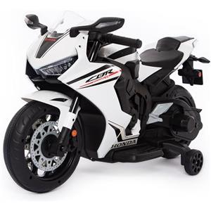 BabyCar Moto Elettrica Bambini Honda CBR 12V | Moto Elettrica Bambini 3-5 Anni con Luci, Suoni, MP3/USB e Rotelle Stabilizzatrici | Batteria 12V 3,5Ah, Motore 30W e Acceleratore a Pedale | Bianco