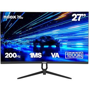 Nilox NXM27CRV2001 Monitor Curvo 27, Schermo Gaming 200Hz 1ms, Connessioni HDMI e DP, Design VESA