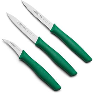 Arcos Set di Coltelli per Sbucciare in Acciaio Inossidabile, Manico Ergonomico in Polipropilene, 3 Pezzi per Frutta, Verdura e Tuberi (Verde) Serie Nova