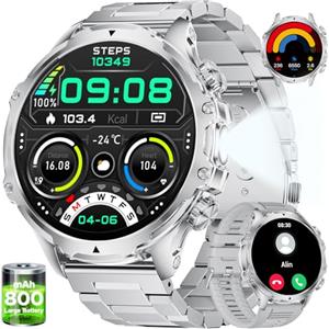 LIGE Smartwatch Uomo con Torcia LED/800mAh, 1.85'' Orologio Smart Watch con Chiamata Bluetooth, IP68 Impermeabile 110+ modalità Sportive Cardiofrequenzimetro SpO2 e Sonno per iOS Android, FV15-E