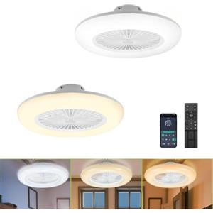 Jopassy 2x Illuminazione Ventilatore a Soffitto 80W, lampadario LED Ø55cm Ventilatore regolabile e telecomando, modalità estate/inverno (in avanti e indietro), temperatura a 6 velocità e 3 colori