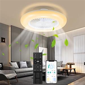 Jopassy Illuminazione Ventilatore a Soffitto 80W, lampadario LED Ø55cm Ventilatore regolabile e telecomando, modalità estate/inverno (in avanti e indietro), temperatura a 6 velocità e 3 colori