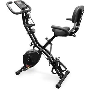 Phoenix Fitness Cyclette pieghevole 4 in 1 per fitness indoor con 16 livelli di resistenza magnetica, bande di resistenza, regolabile in posizione verticale e reclinata, display LCD e